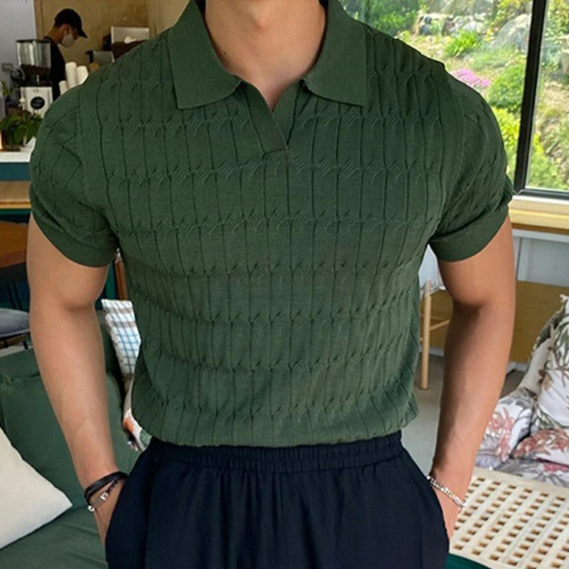 Heren Gebreid Jacquard Poloshirt