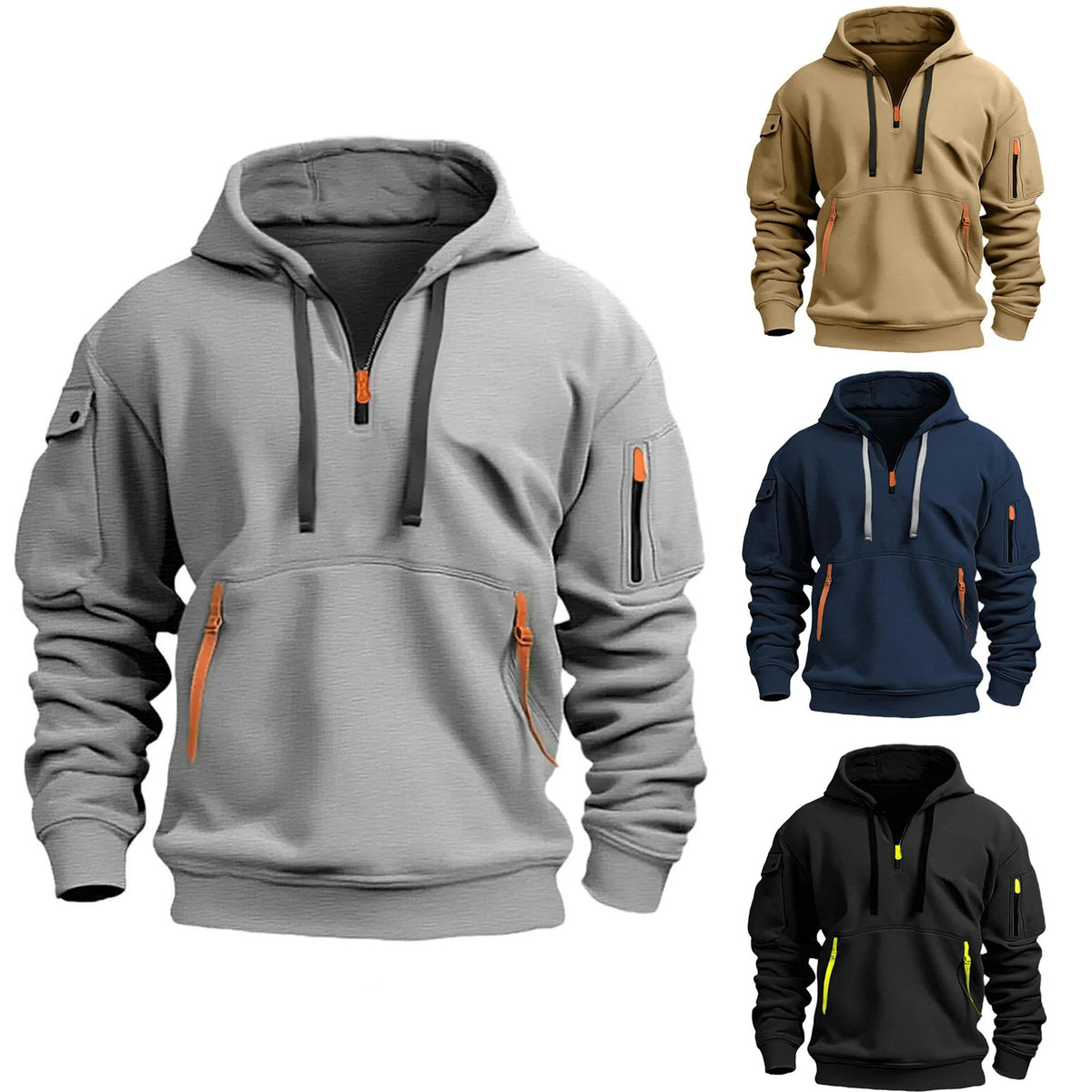 Herensweater met capuchon en meerdere zakken