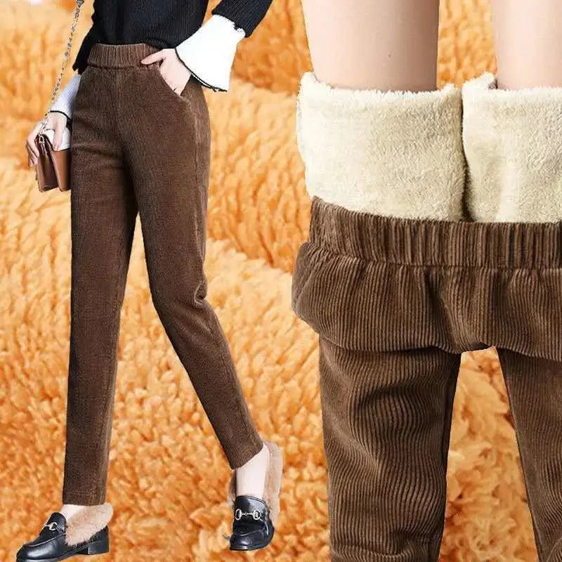 Corduroy warme damesbroek met fleece voering