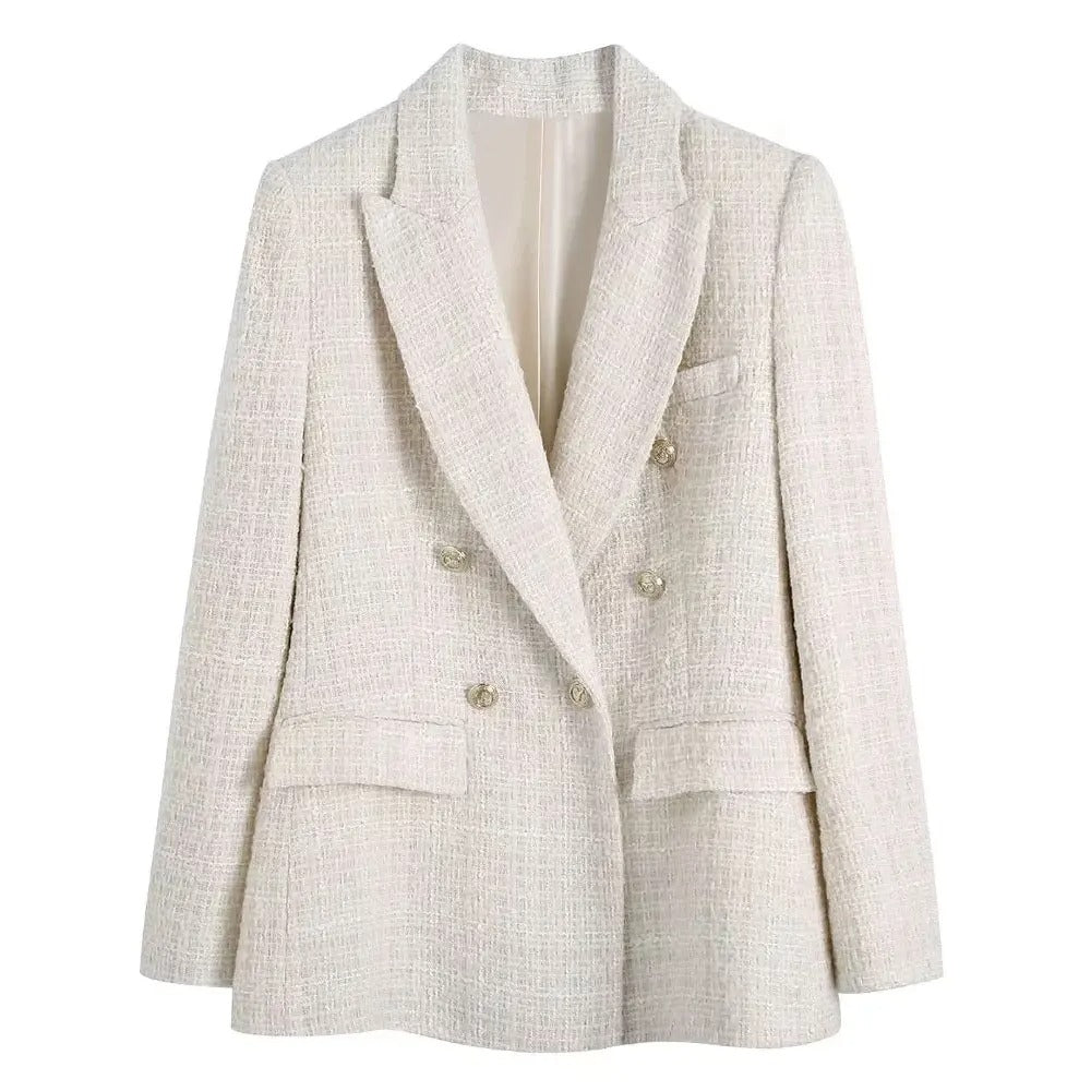 Vrouwen Double Breasted Tweedblazer