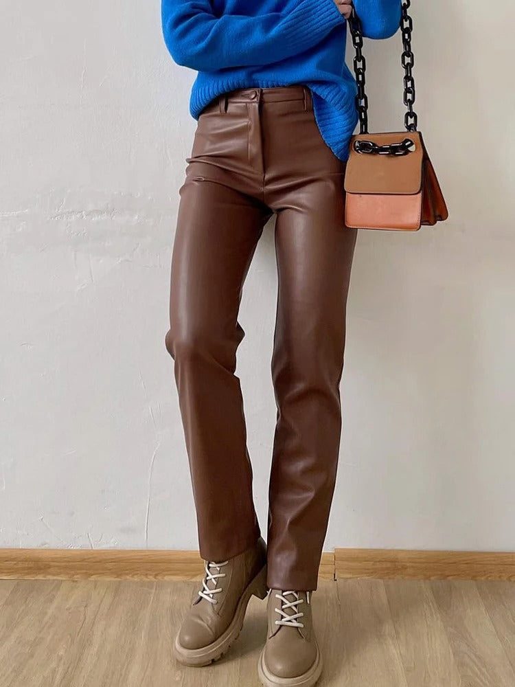 Klassieke leren stijl damesbroek
