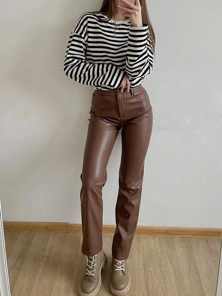 Klassieke leren stijl damesbroek