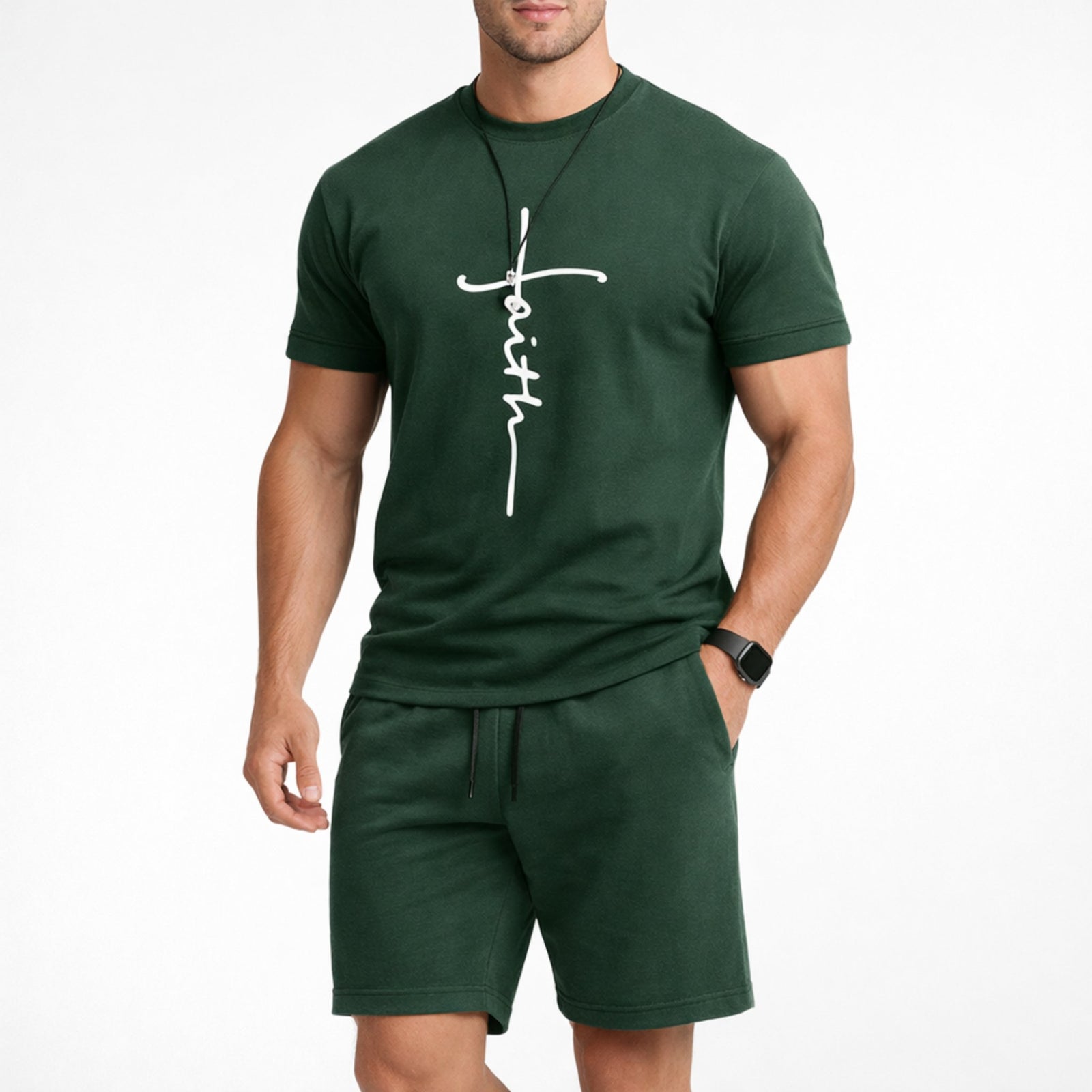Mannen Zomer Set T-shirt en Shorts Ademend Katoen