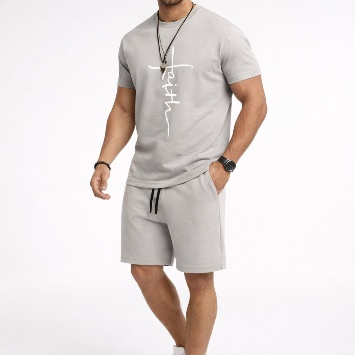 Mannen Zomer Set T-shirt en Shorts Ademend Katoen