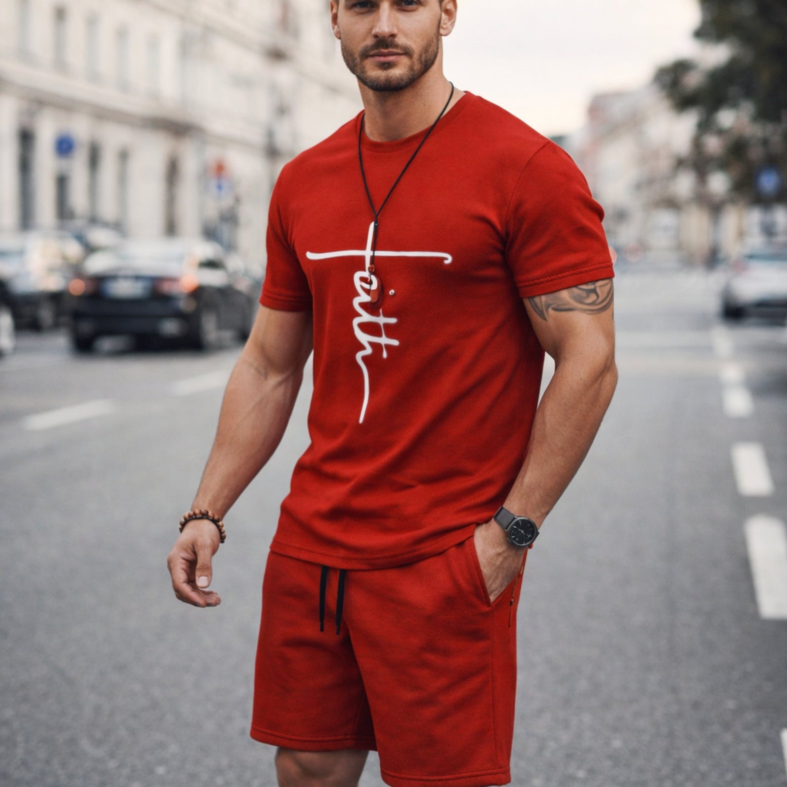 Mannen Zomer Set T-shirt en Shorts Ademend Katoen