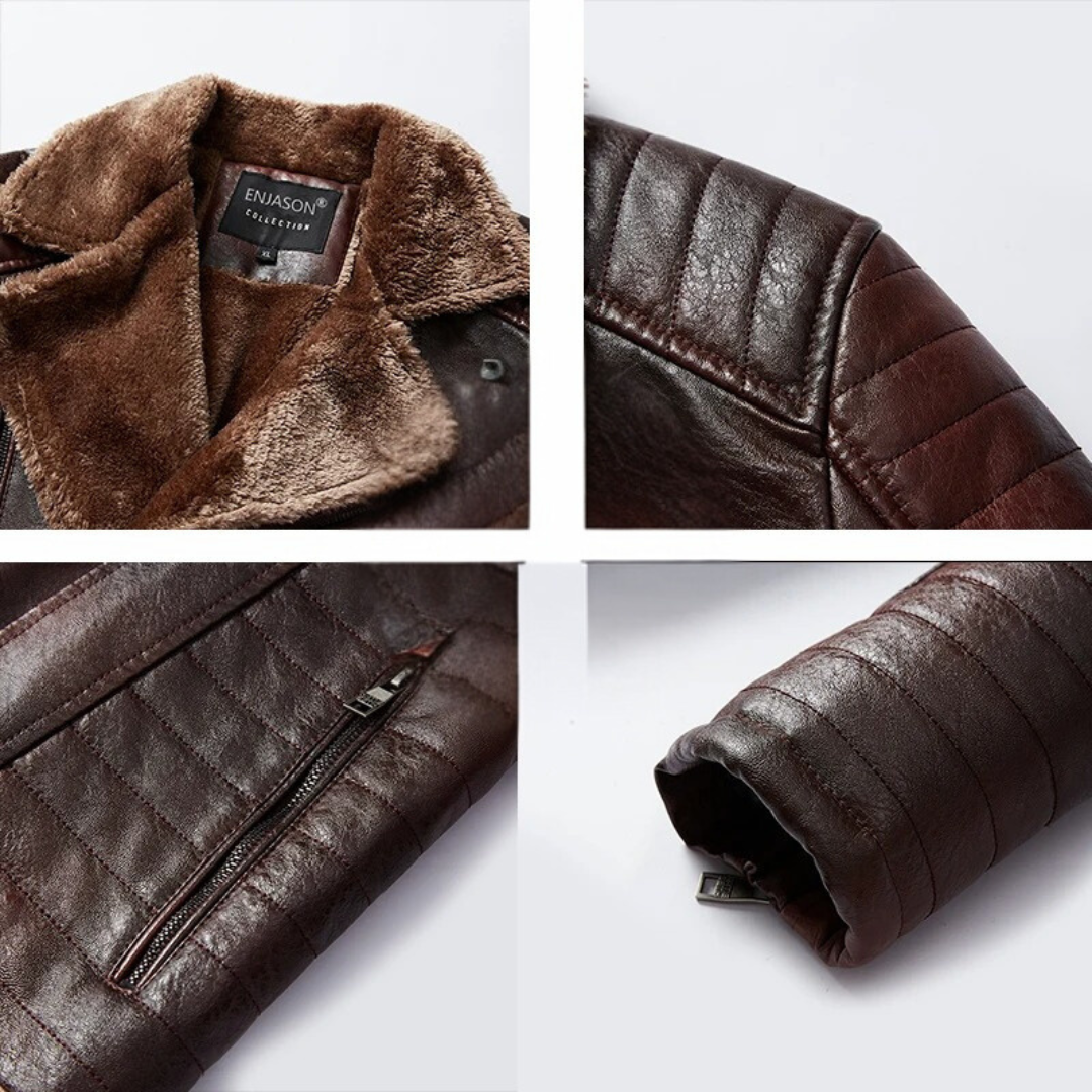 Leren Stijl herenjas met bontkraag