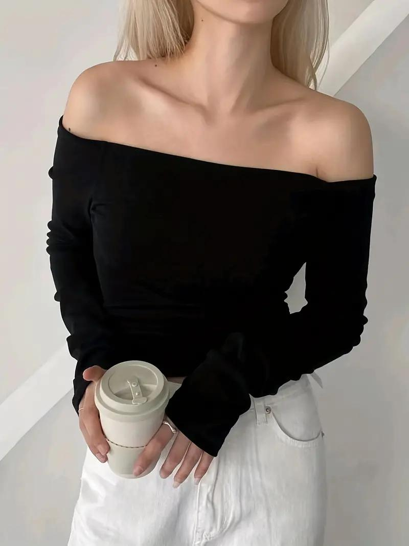 Effen Off Shoulder Lange Mouw Tops