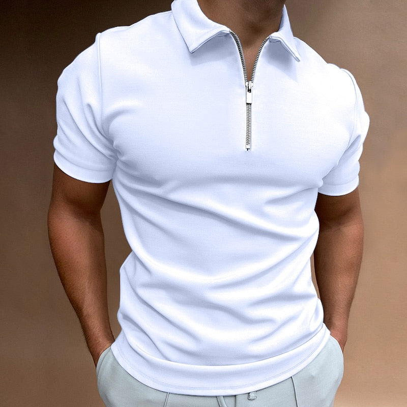 Heren Poloshirt Korte Mouwen Met Rits 100% Katoen 5