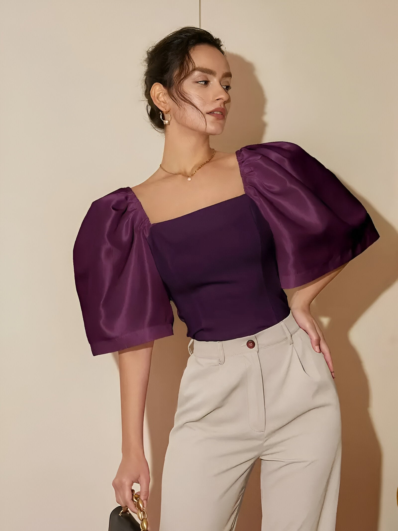 Variant image for Dames Blouse Smal Met Vierkante Halslijn Hoogwaardige Stof-1