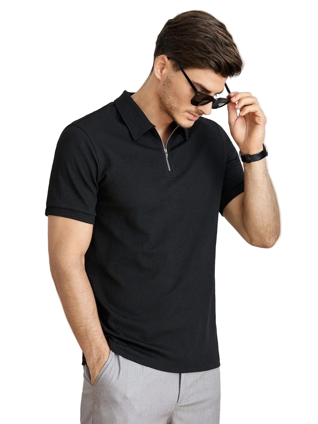 Heren Poloshirt Korte Mouwen Met Rits 100% Katoen 2