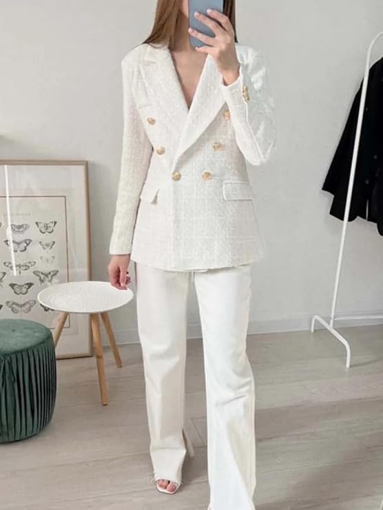 Vrouwen Double Breasted Tweedblazer