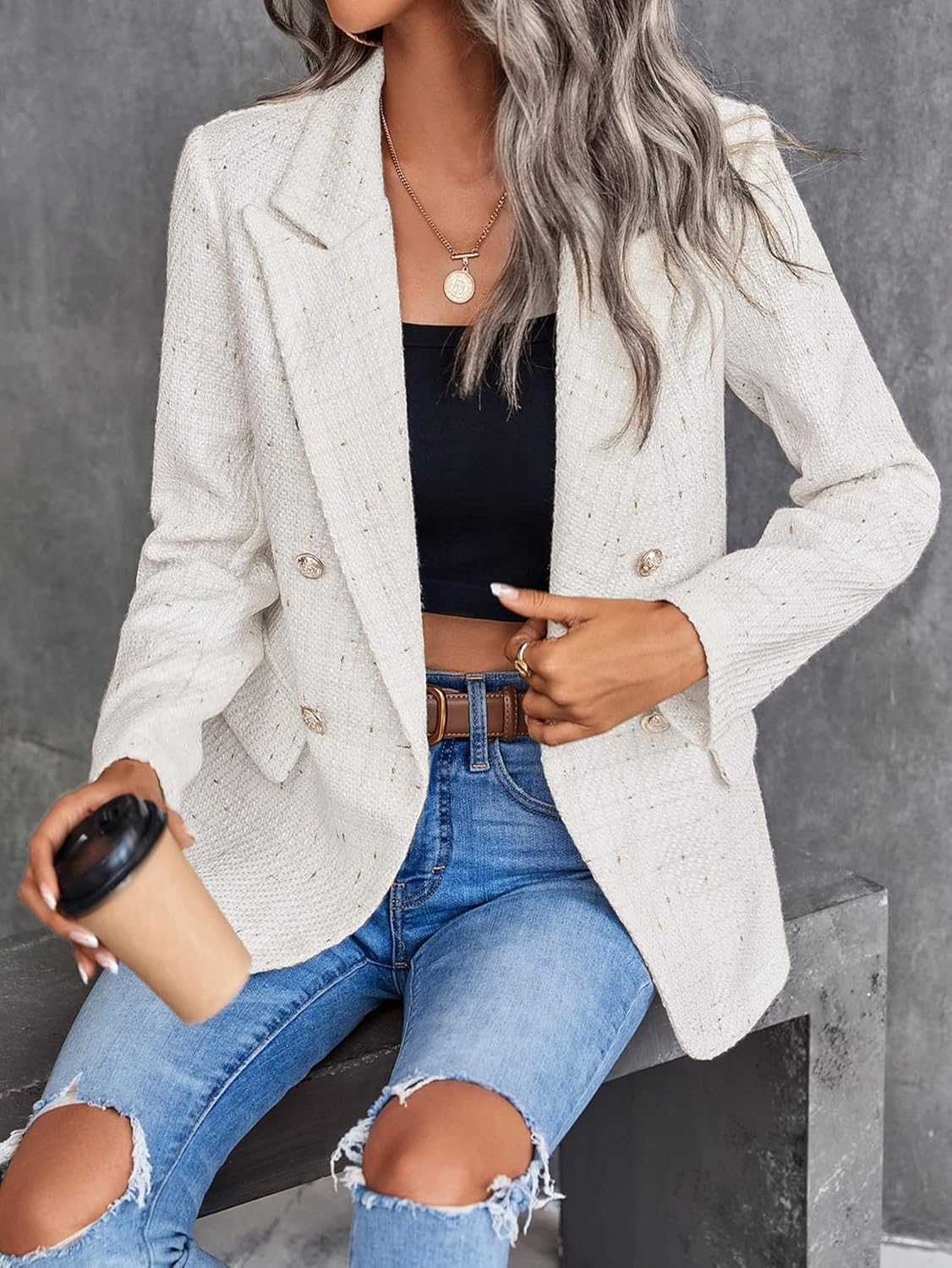 Vrouwen Double Breasted Tweedblazer