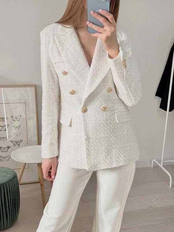 Vrouwen Double Breasted Tweedblazer