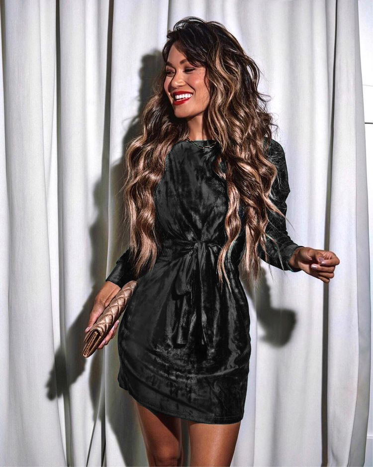 Dames Vakantiejurk met Striktaille en Lange Mouwen voor Feestelijke Gelegenheden