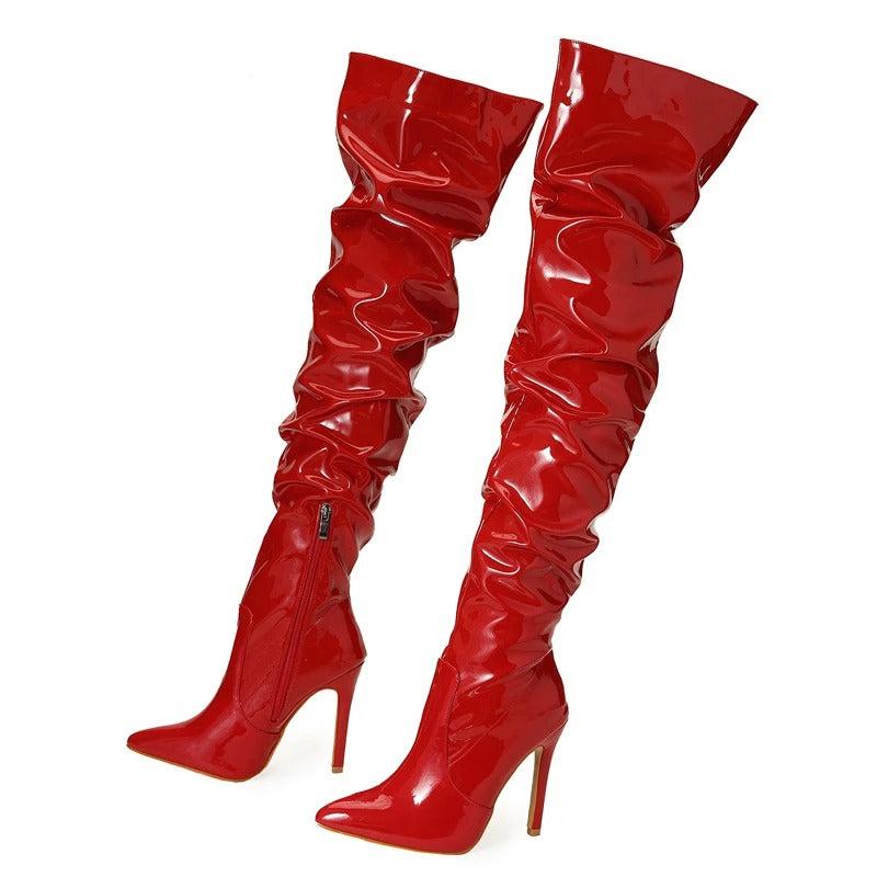 Vrouwen Over De Knie Laarzen Leder Stijl