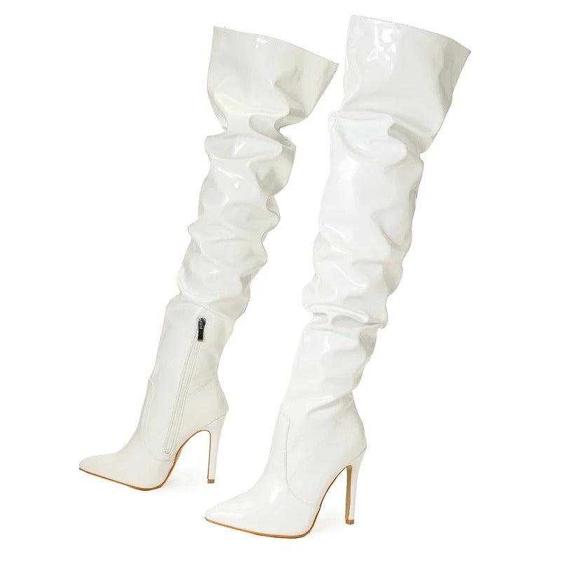 Vrouwen Over De Knie Laarzen Leder Stijl