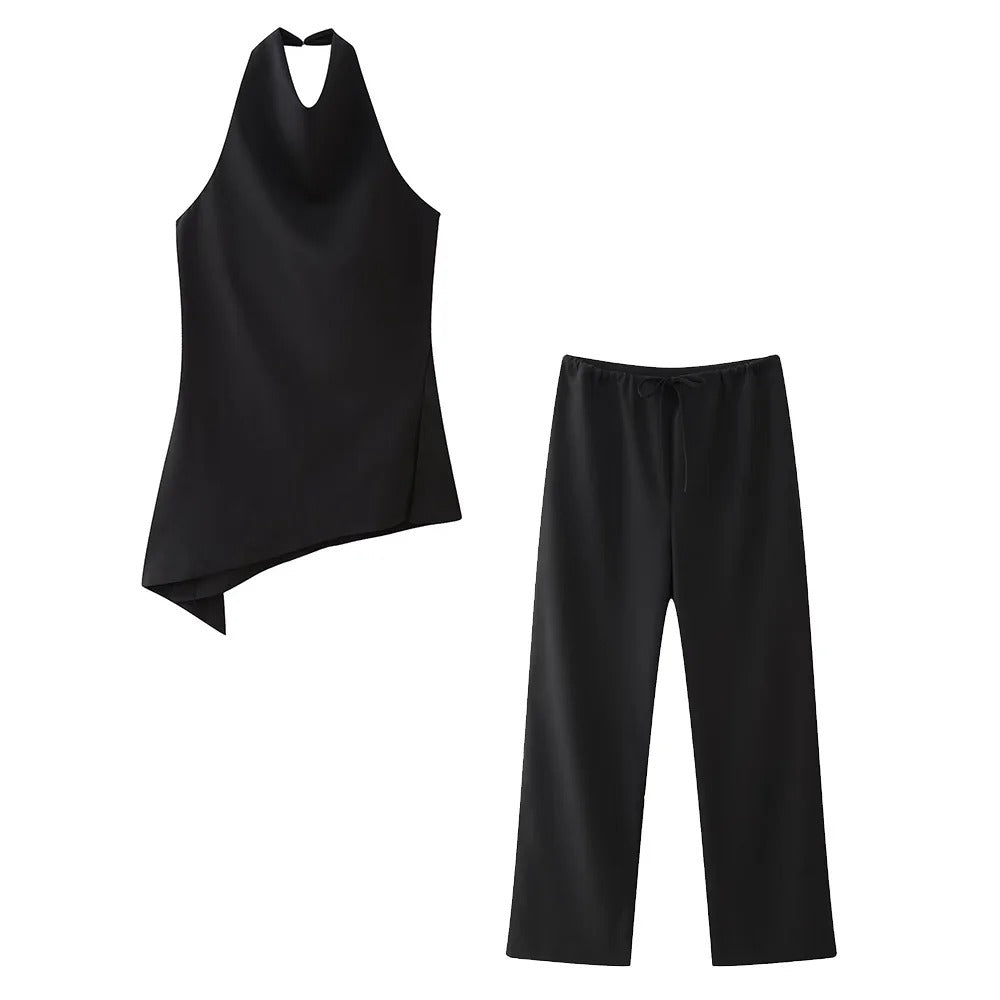 Dames Halter Hals Top & Rechte Broek Set