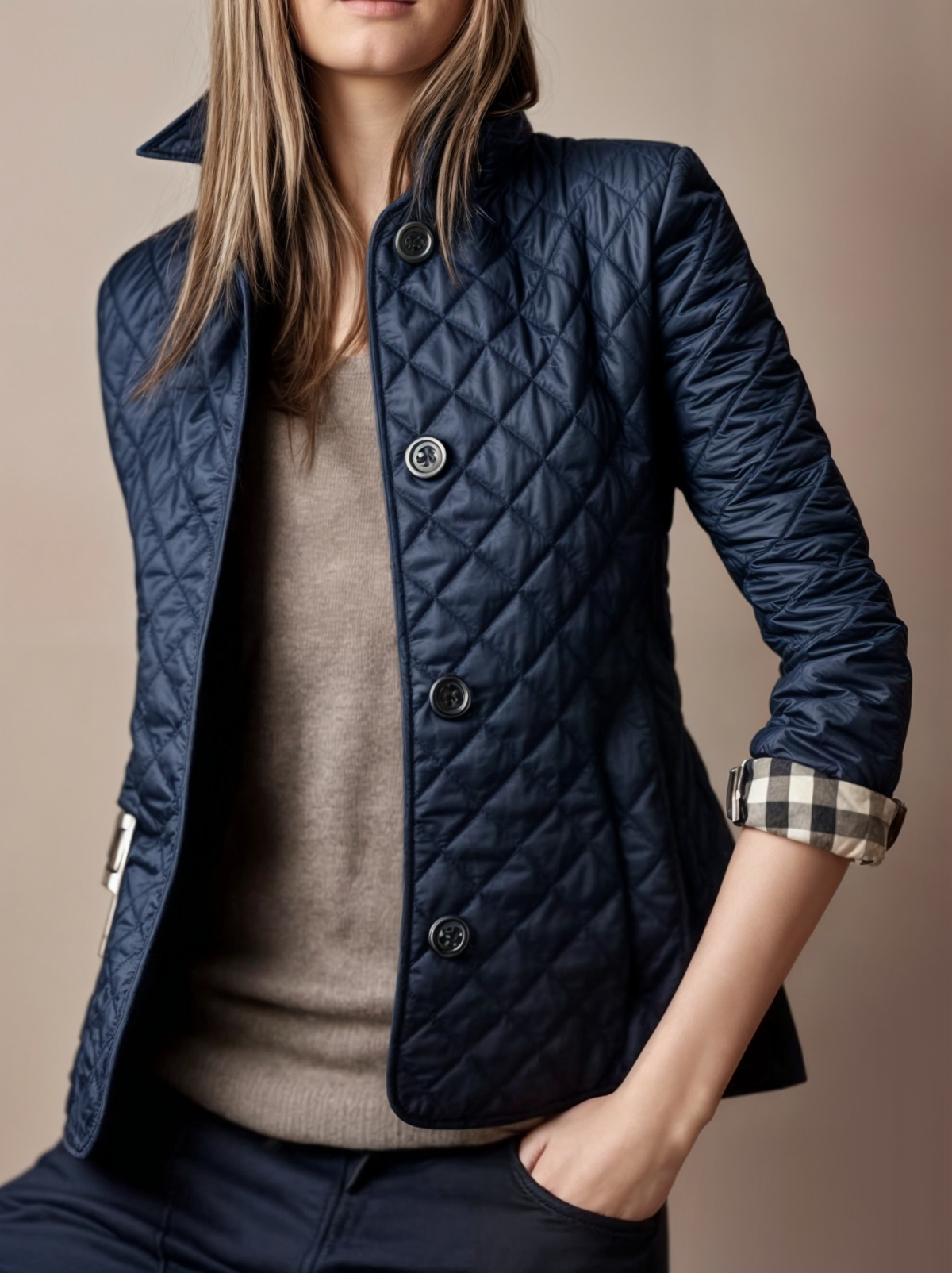 Gewatteerd damesjack met omgeslagen kraag