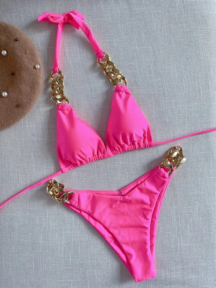Gouden Ketting Halter Bikini Set