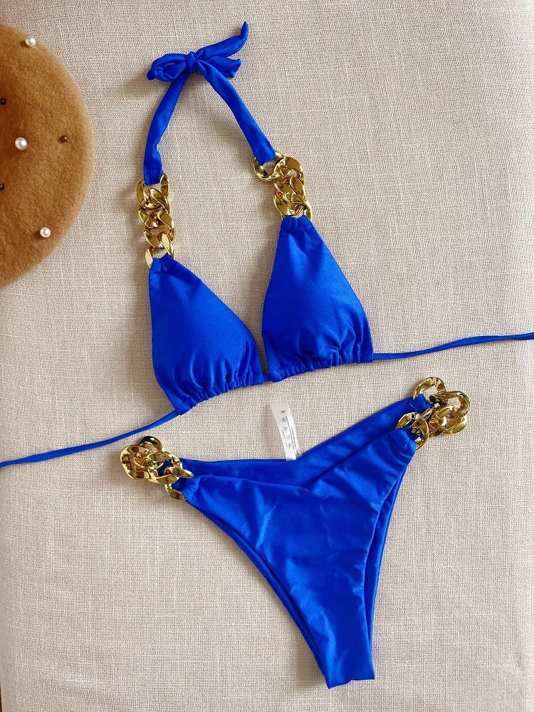 Gouden Ketting Halter Bikini Set