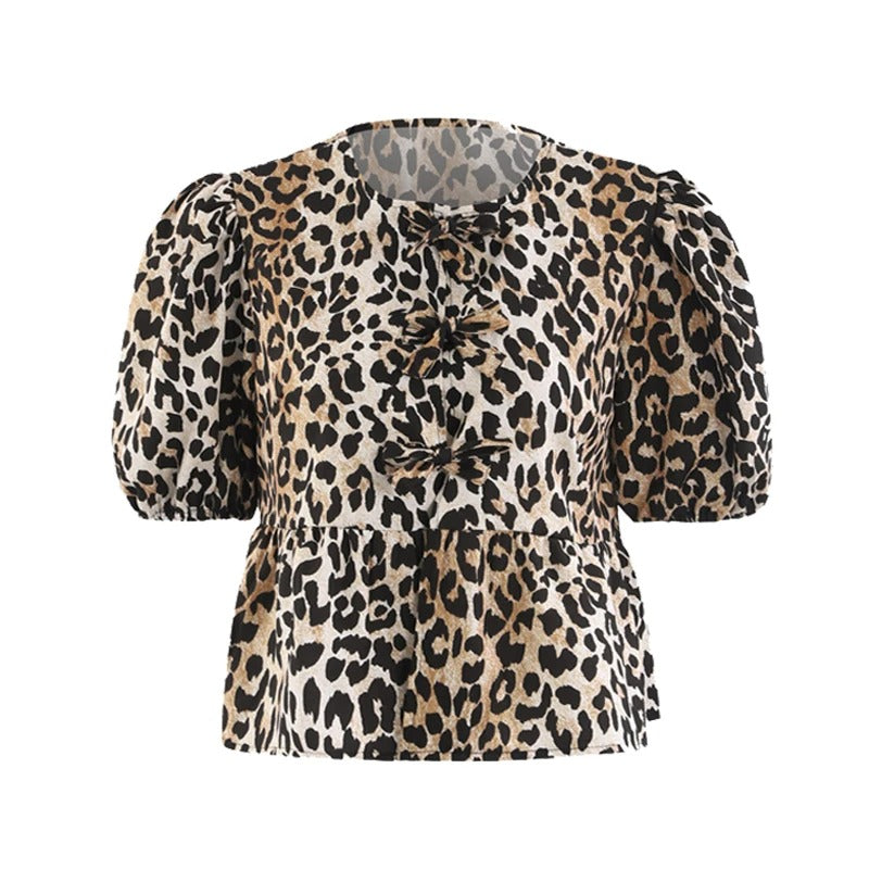 Luipaardprint blouse met pofmouwen