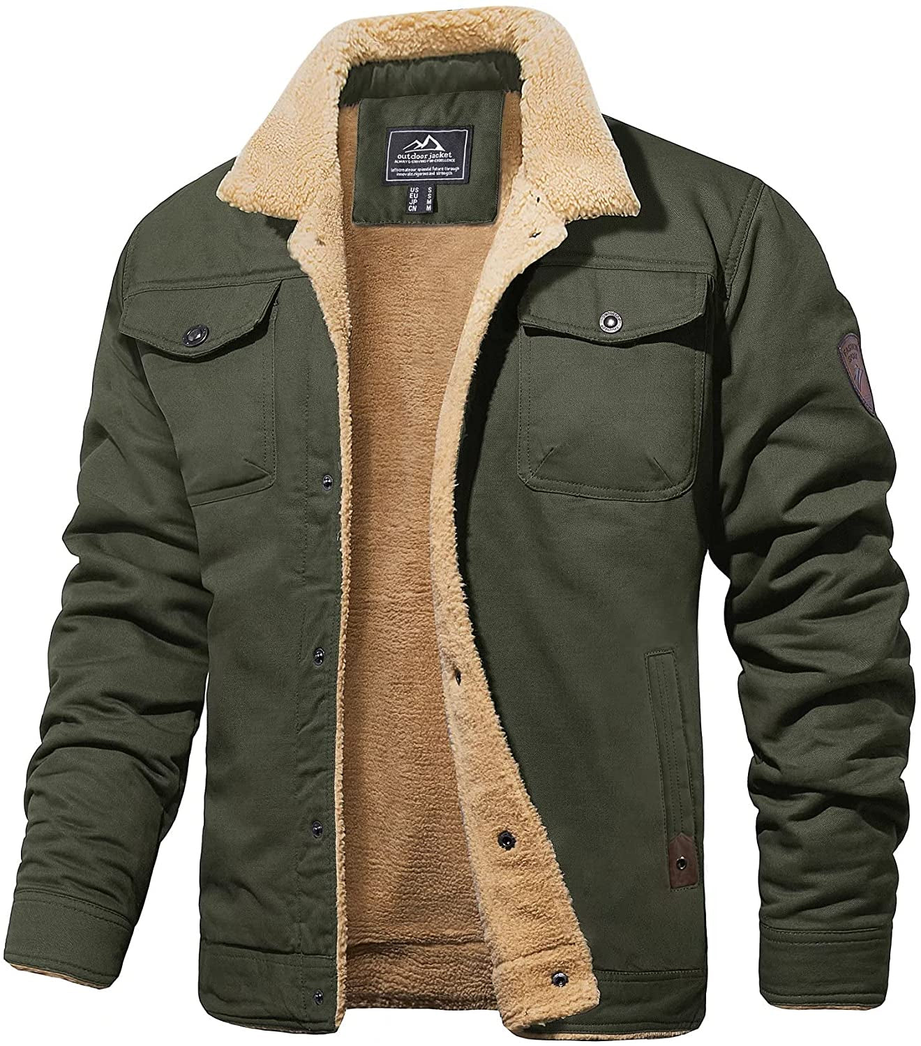 Variant image for Heren Winterjas Armygroen Sherpa-foring Waterafstotend Robuust-7