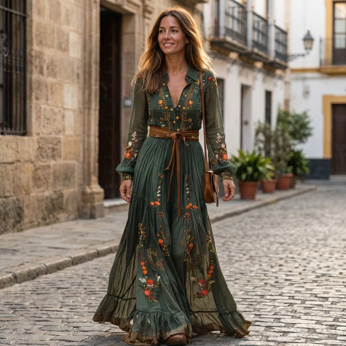 Vrouwen Maxikleed Boho Stijl met Lange Mouwen