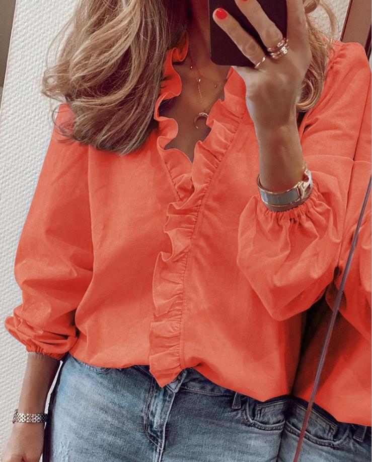 Variant image for Dames Blouse V-hals Ruches Ademend Polyester-33