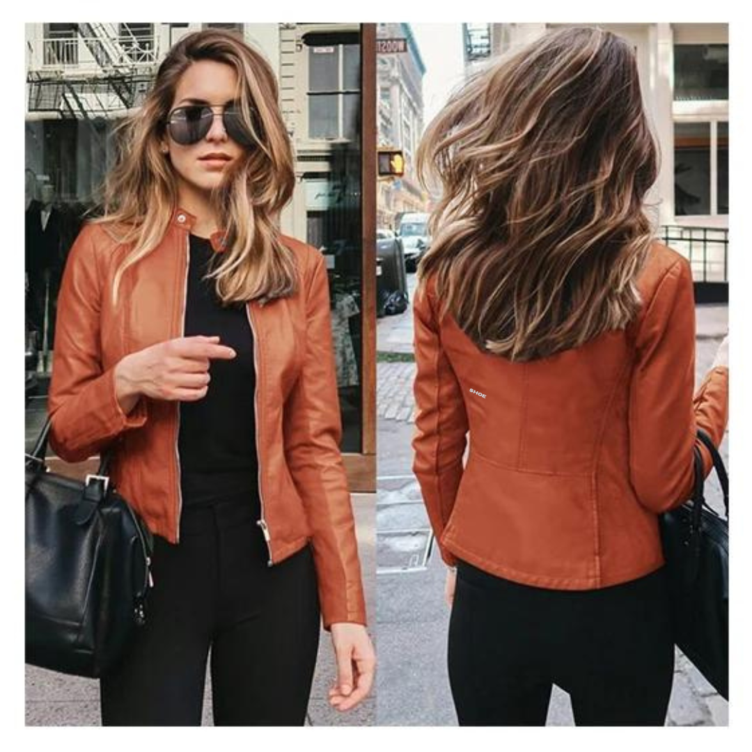 Leren stijl motorjack voor dames