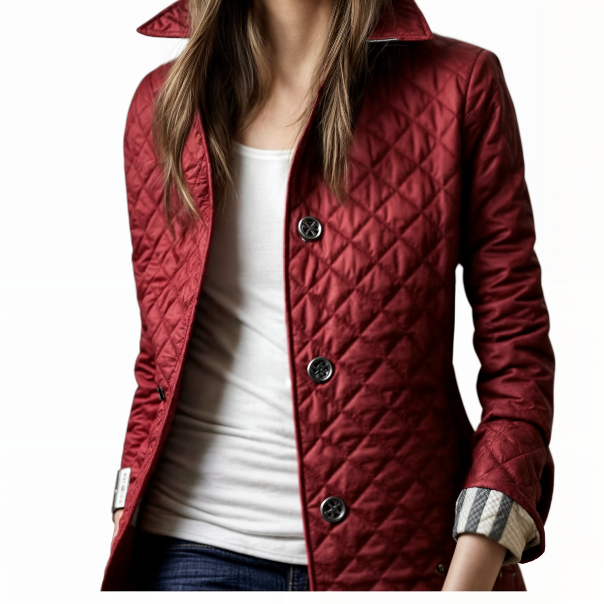 Gewatteerd damesjack met omgeslagen kraag