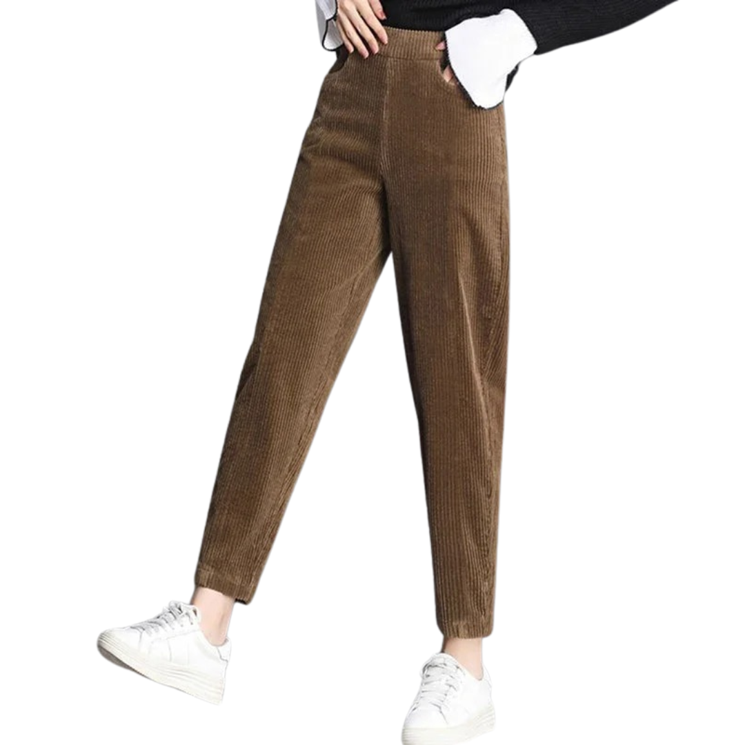 Corduroy warme damesbroek met fleece voering