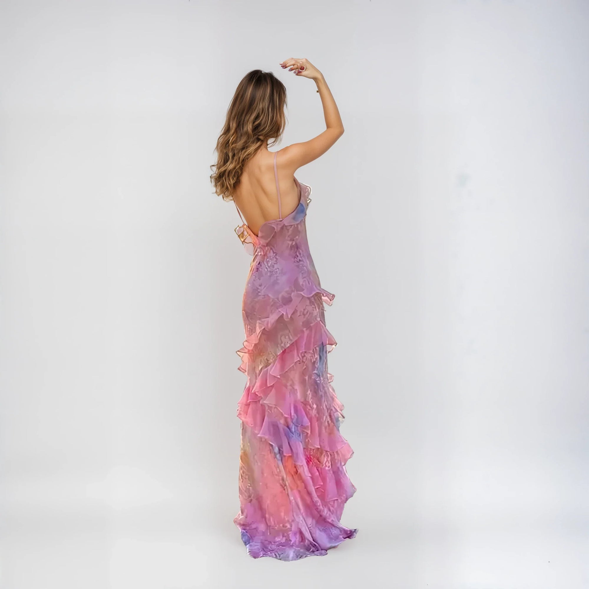 Dames Lange Zomerjurk Pastel Romantisch Mesh met Gerimpelde Details-2