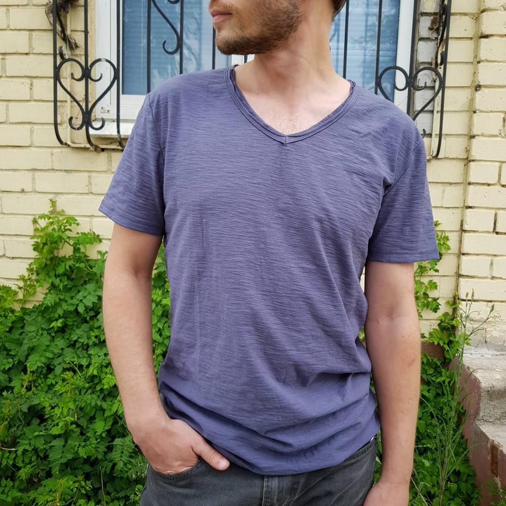 Mannen V-hals Linnen Katoenen Shirt