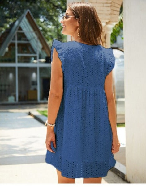 Jurk met korte ruche mouwtjes