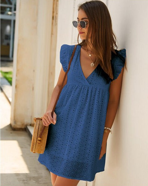 Jurk met korte ruche mouwtjes