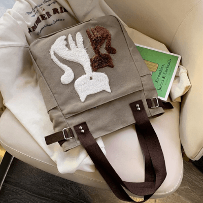 Kat Geborduurde Canvas Tas