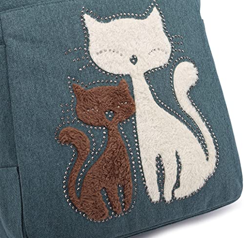 Kat Geborduurde Canvas Tas