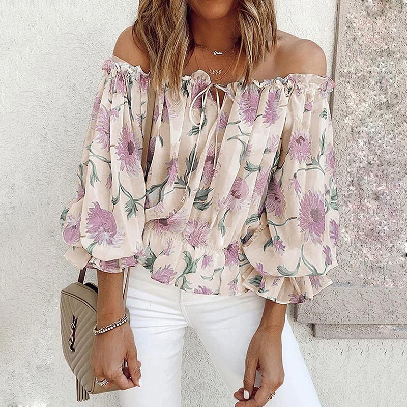 Bloemen Blouse met Ruches Mouwen