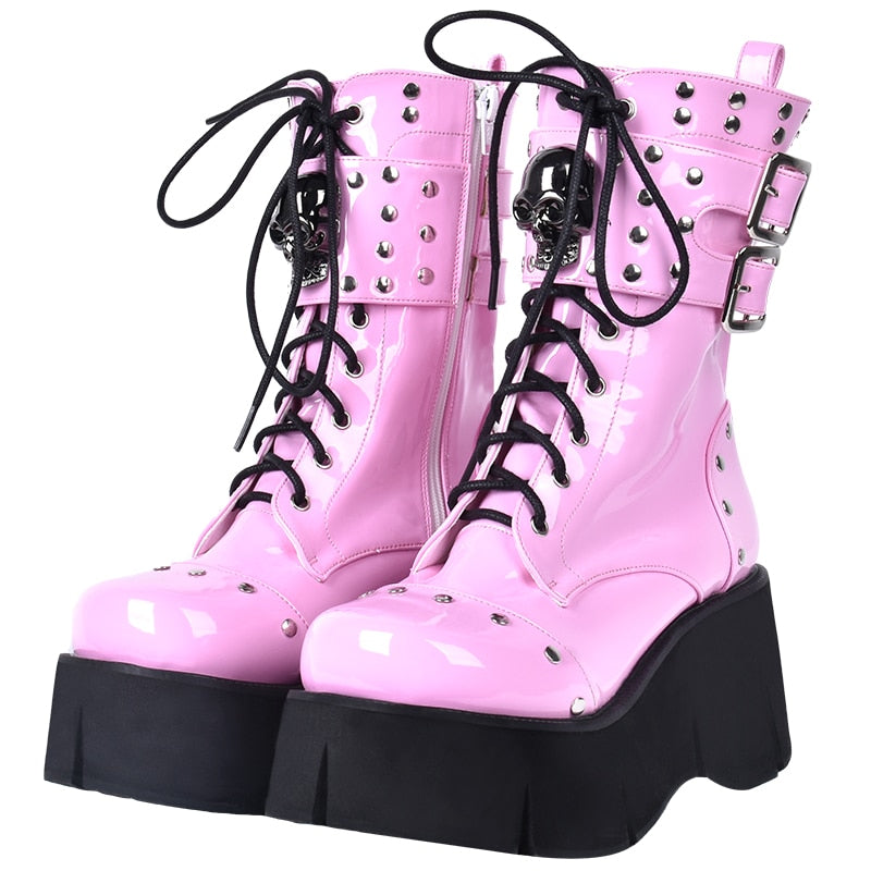 Roze Gothic Lace Up Platform Laarzen