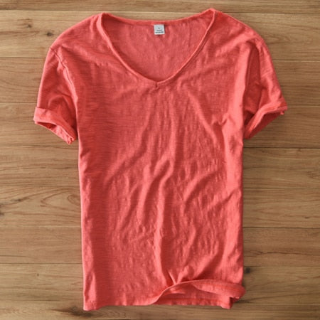 Mannen V-hals Linnen Katoenen Shirt