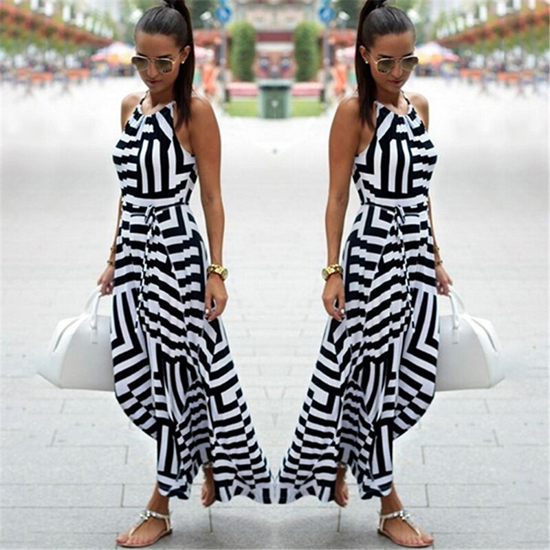 Sexy Boho Gestreepte Maxi Jurk