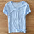 Mannen V-hals Linnen Katoenen Shirt