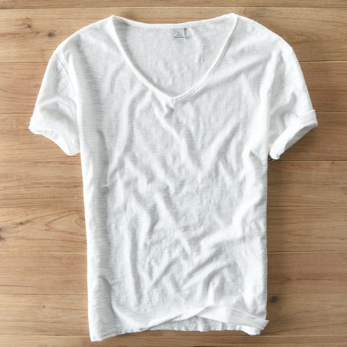Mannen V-hals Linnen Katoenen Shirt
