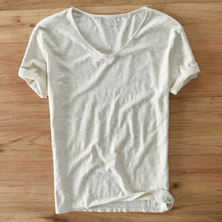 Mannen V-hals Linnen Katoenen Shirt
