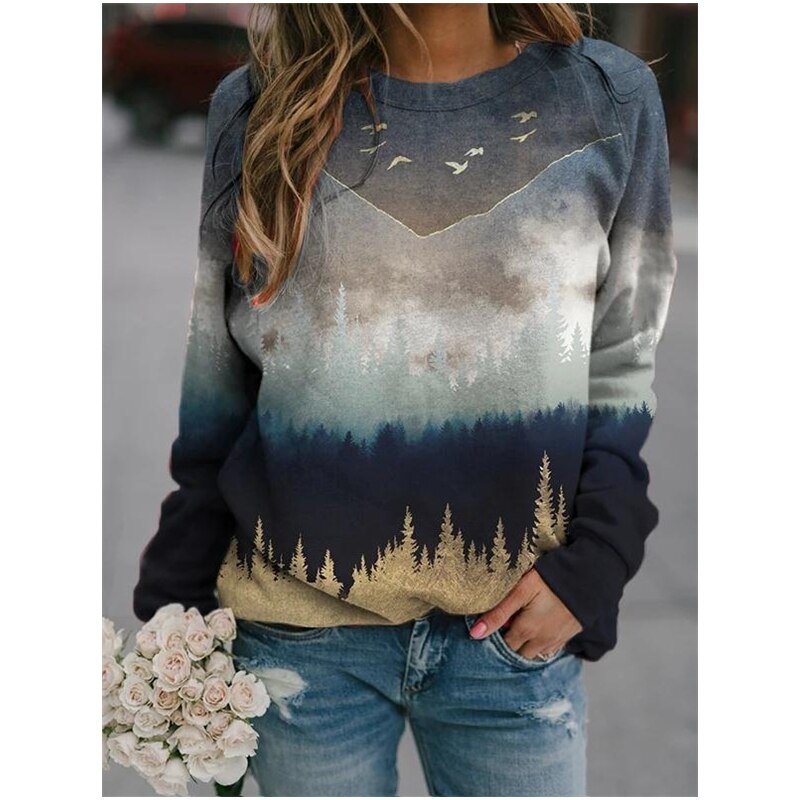 Mountain Bedrukte Pullover Sweatshirts
