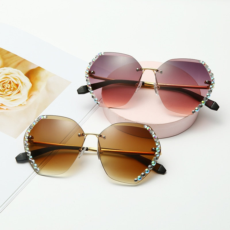 Randloze Rhinestone Zonnebril