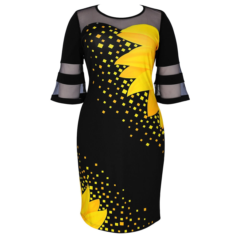 Plus Size Zonnebloem Print Vrijetijdskleding