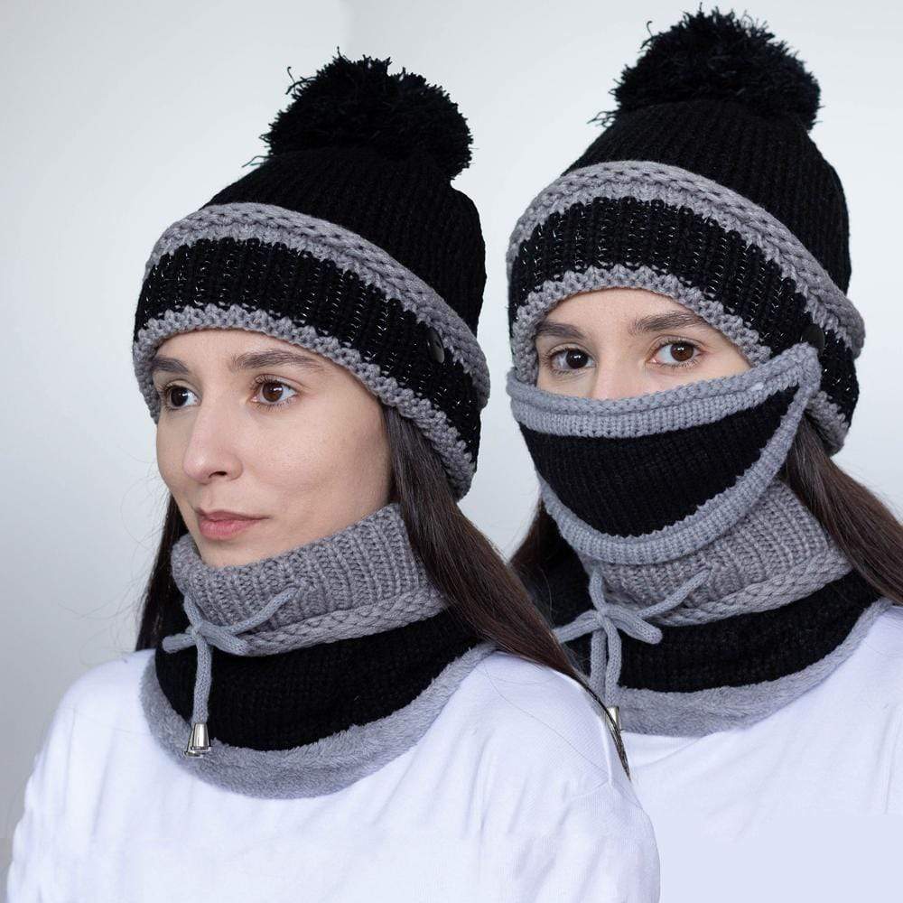 3-in-1 beanie muts met sjaal en masker | 3-in-1 beanie hoed voor dames 3-in-1 beanie muts met sjaal en masker | 3-in-1 beanie hoed voor dames