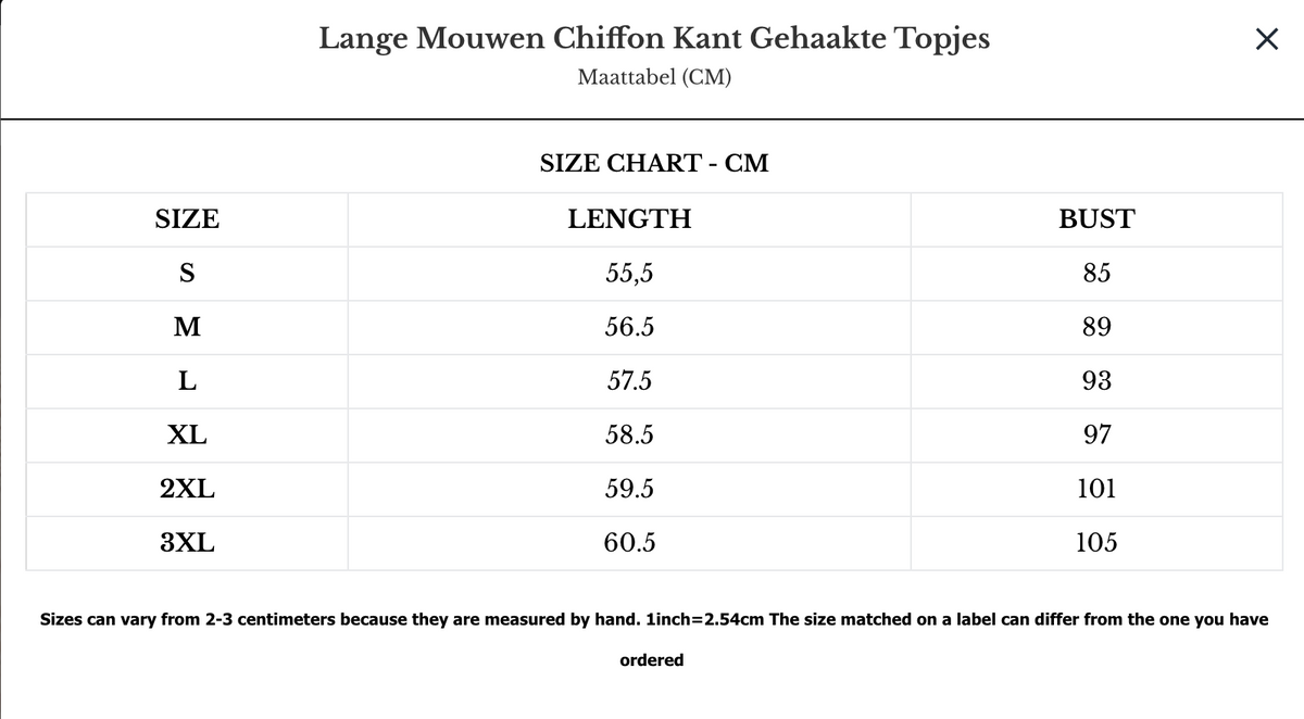Lange Mouwen Chiffon Kant Gehaakte Topjes