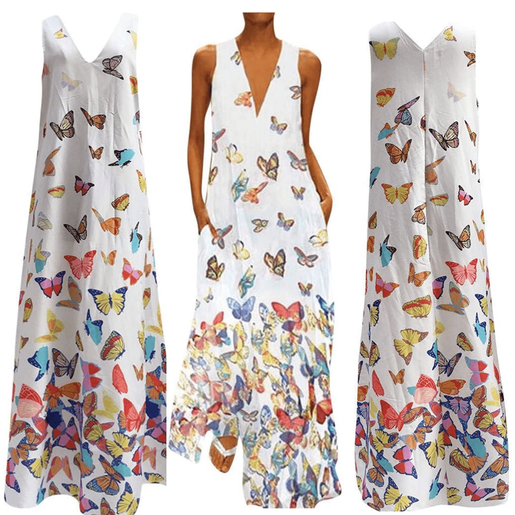 Vlinder Mouwloze Maxi Jurk